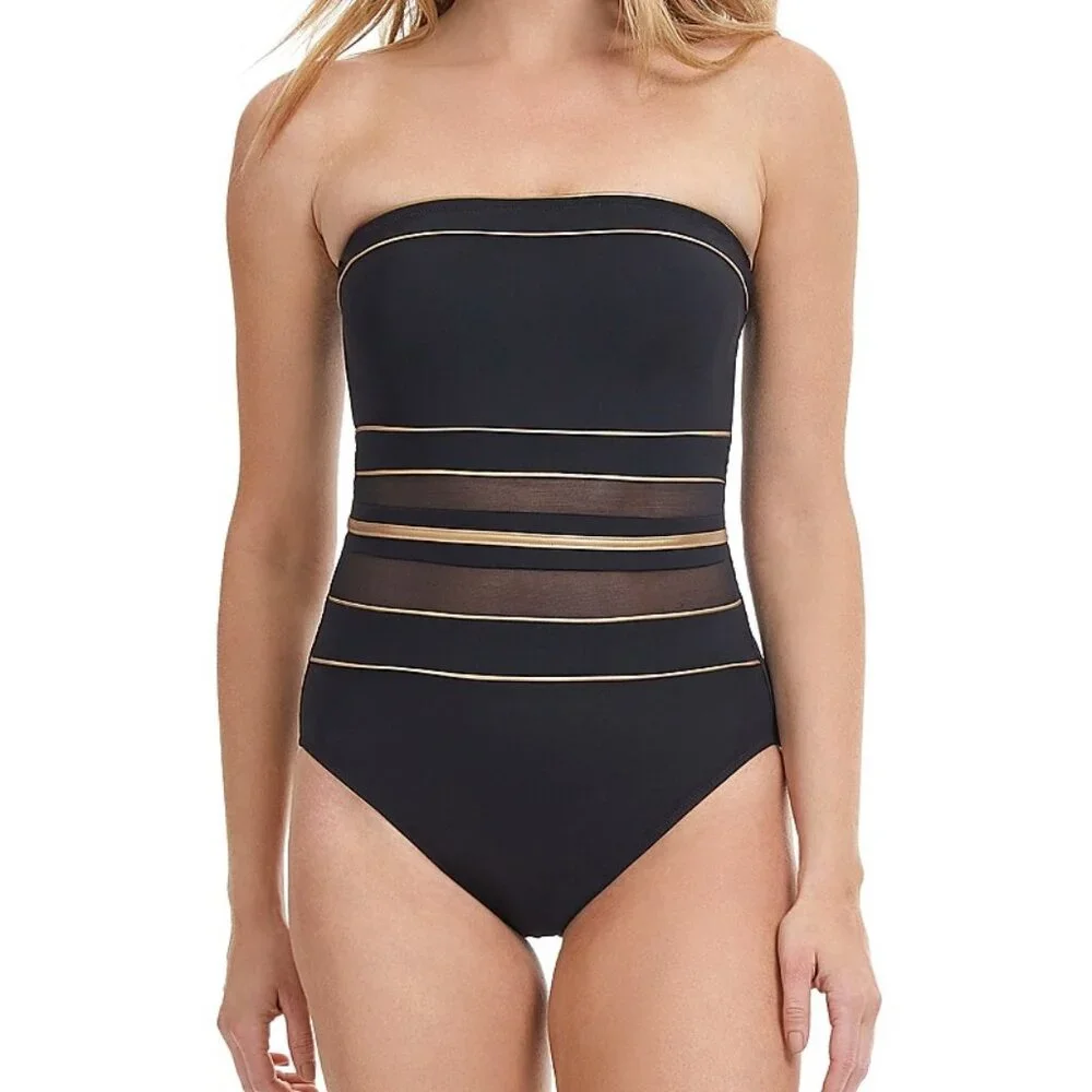Gottex Onyx Bandeau Strapless One Piece Swimsuit NWOT - Picture 1 of 10